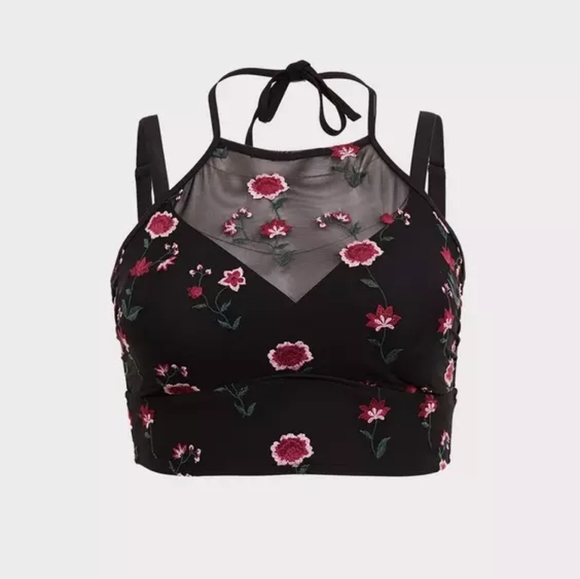 Black Floral High Neck Bikini Top - Picture 1 of 6